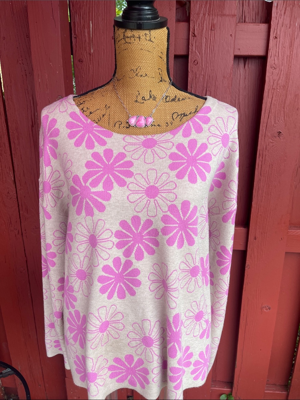 Rachel Zoe Cream Sweater with Pink Daisy Print